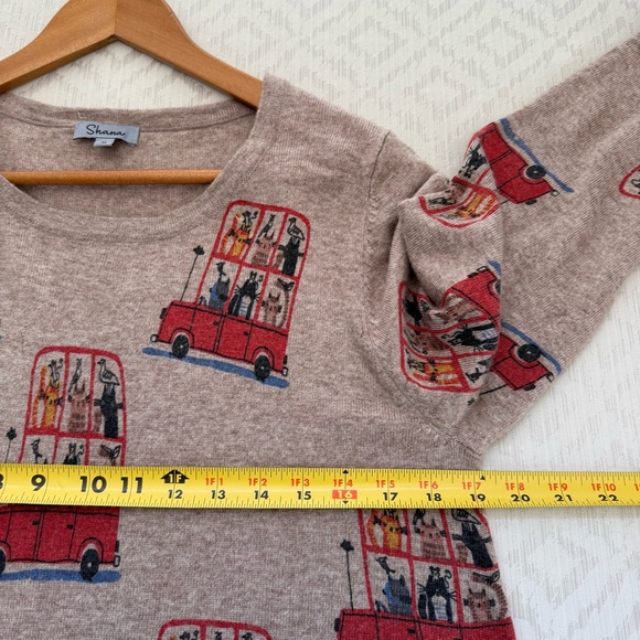 Shana Women’s Sweater Double Decker Red Bus Print Size Medium - Picture 4 of 5